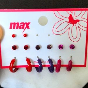 NWOT Max set of pink, red and purple studs and rings